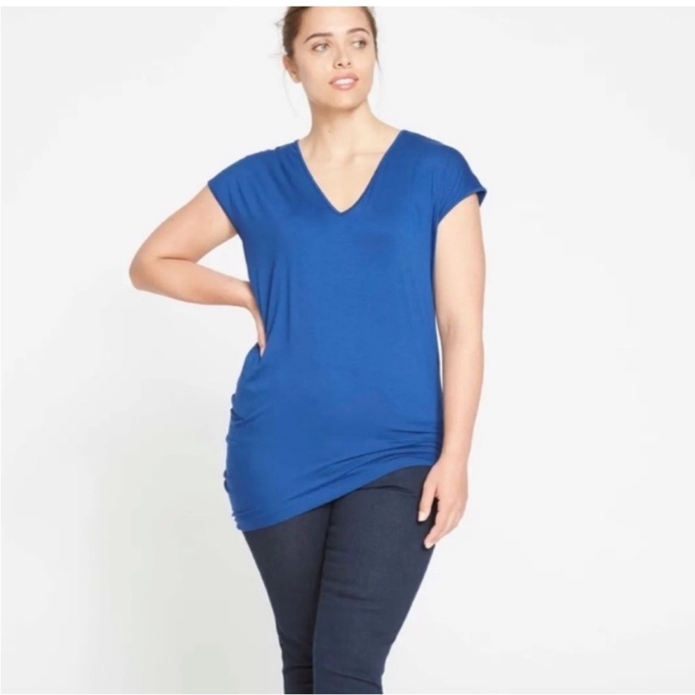 NWT Universal Standard Cap Sleeve Crew Neck Genevette Blue Short Sleeve Shirt